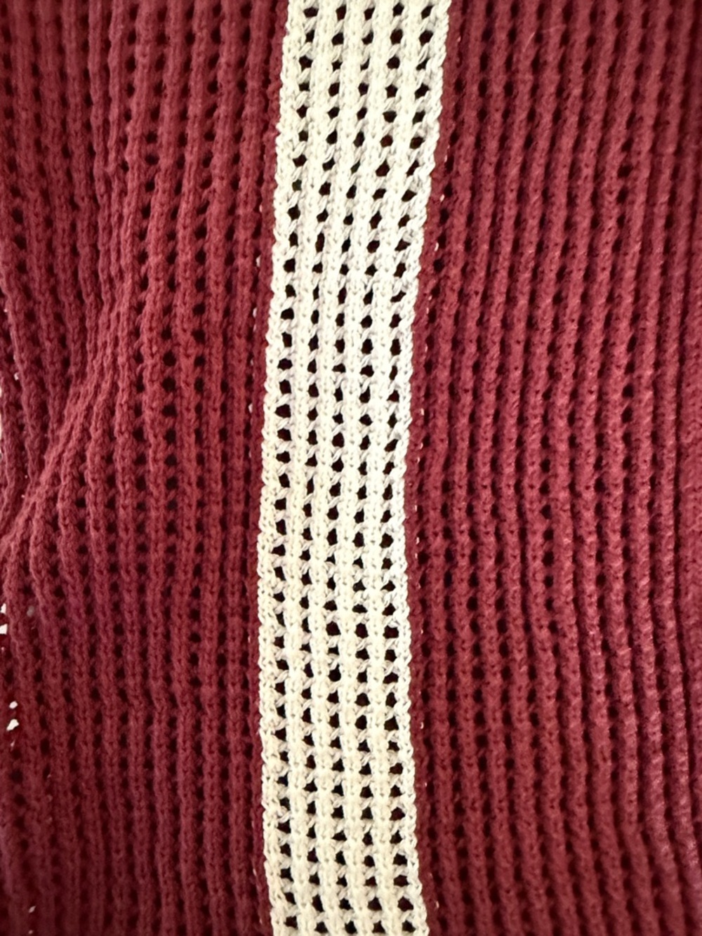 Men's Maroon Short-Sleeve Button-Down Knit Shirt with White Trim - Picture 3 of 5